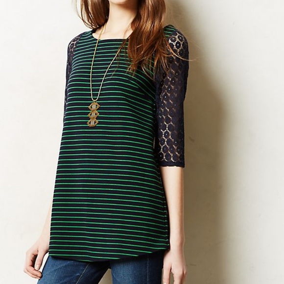 Anthropologie green and navy boat stripe tunic - Picture 1 of 6